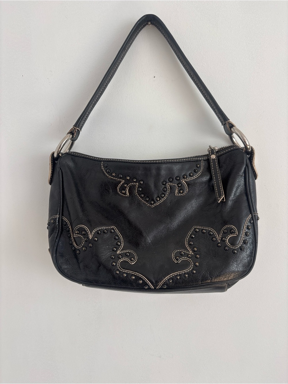 Isabella Fiore Vintage Y2K Black Studded Leather Shoulder Bag